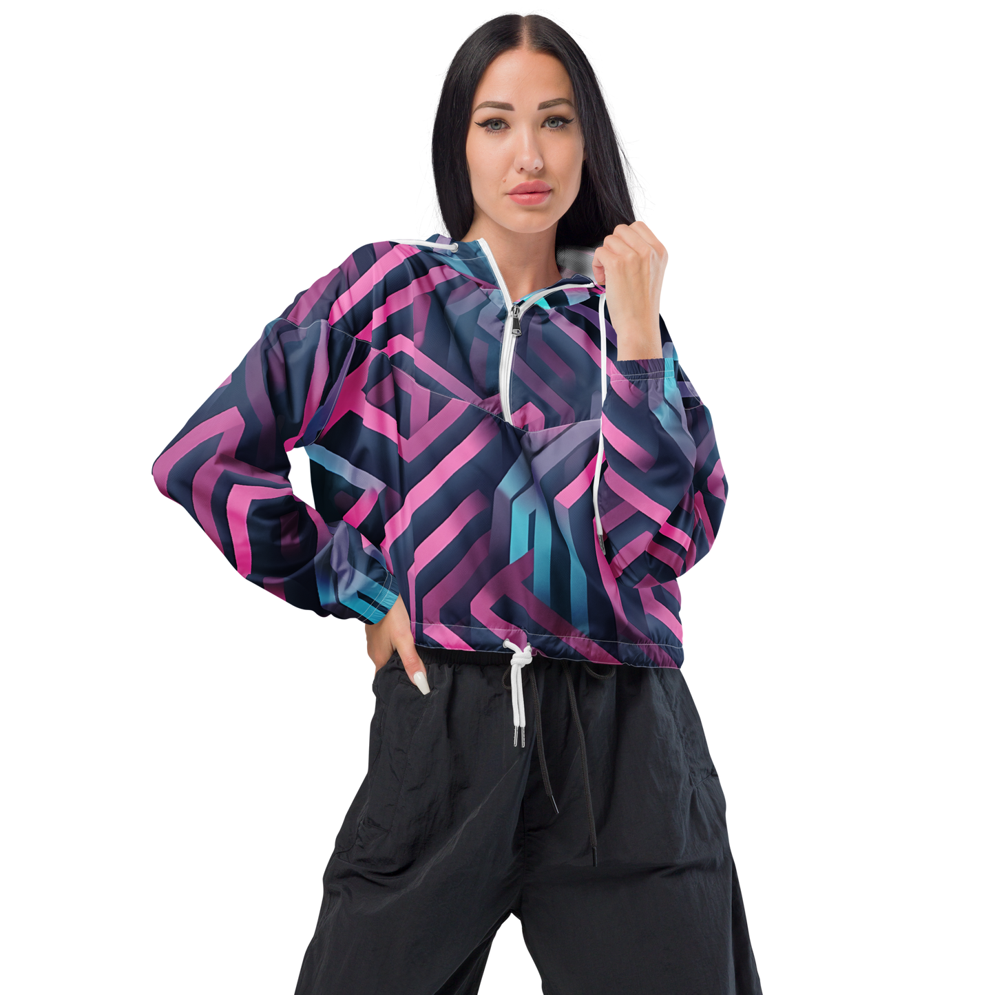 3D Maze Illusion | 3D Patterns | All-Over Print Women's Cropped Windbreaker - #4