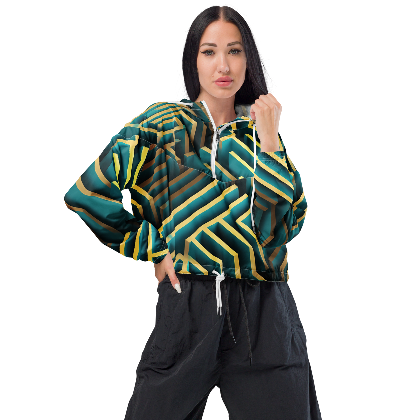 3D Maze Illusion | 3D Patterns | All-Over Print Women's Cropped Windbreaker - #5