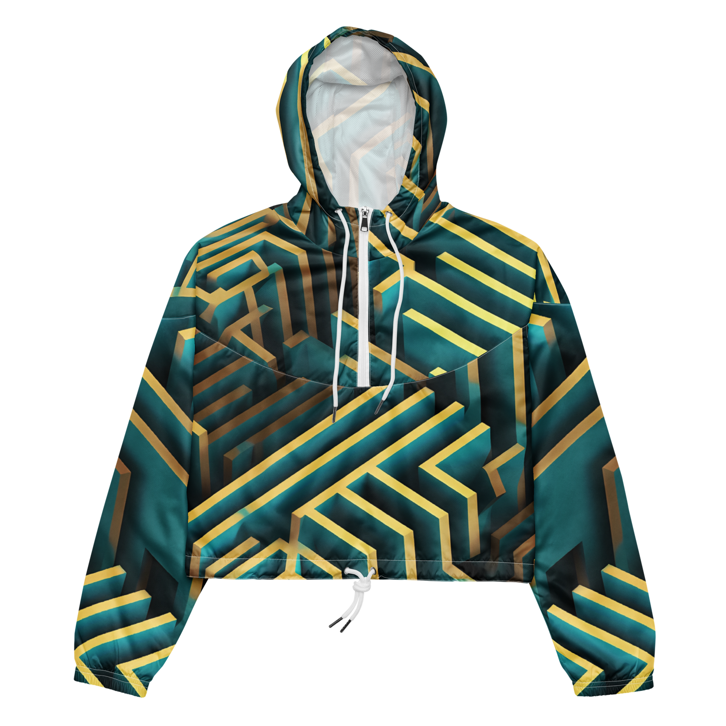 3D Maze Illusion | 3D Patterns | All-Over Print Women's Cropped Windbreaker - #5