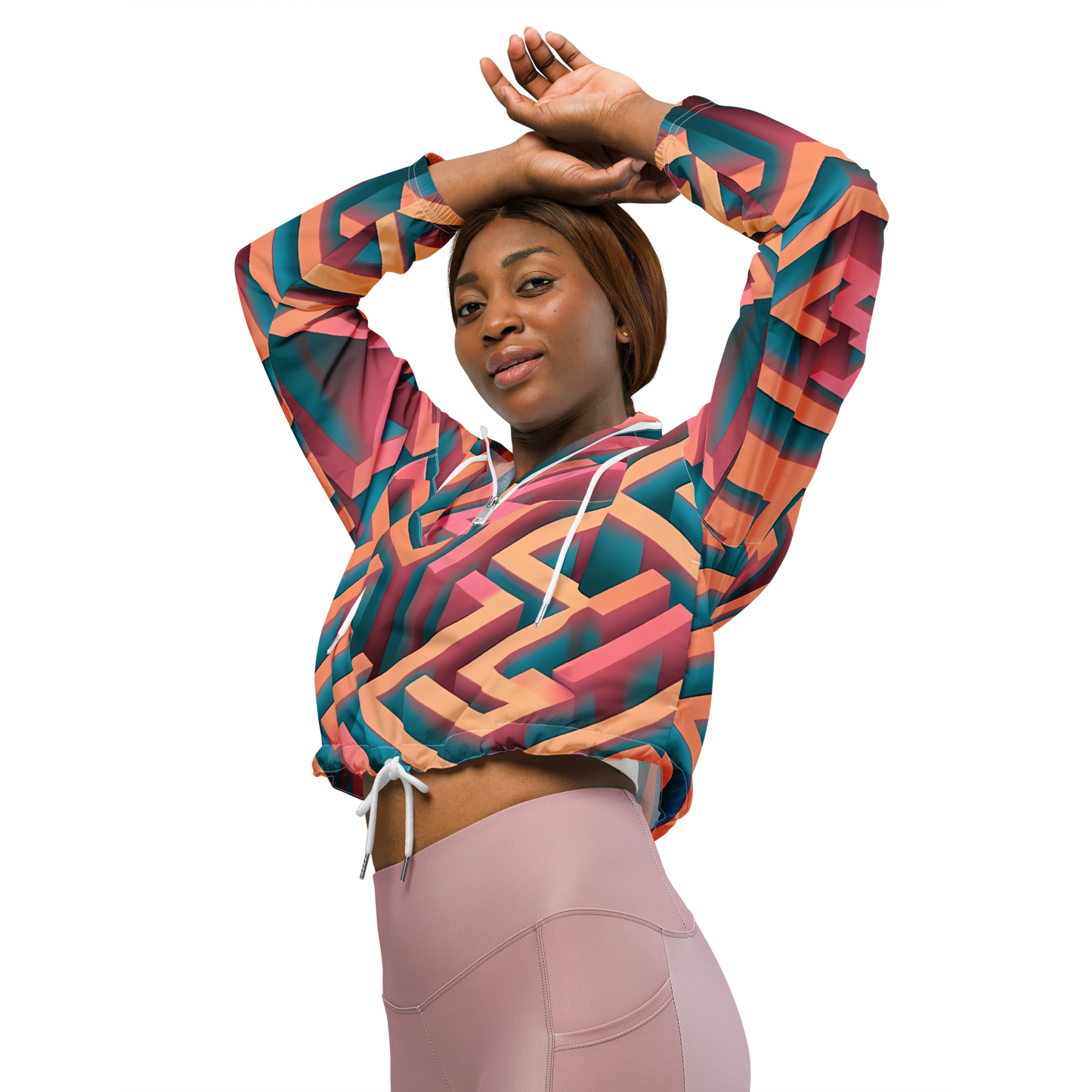 3D Maze Illusion | 3D Patterns | All-Over Print Women's Cropped Windbreaker - #1