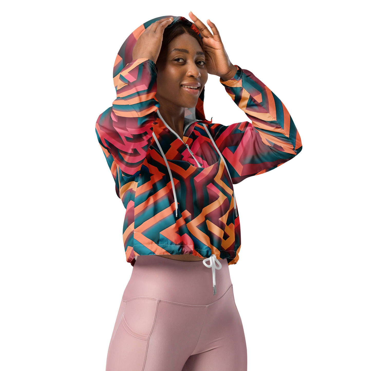 3D Maze Illusion | 3D Patterns | All-Over Print Women's Cropped Windbreaker - #1