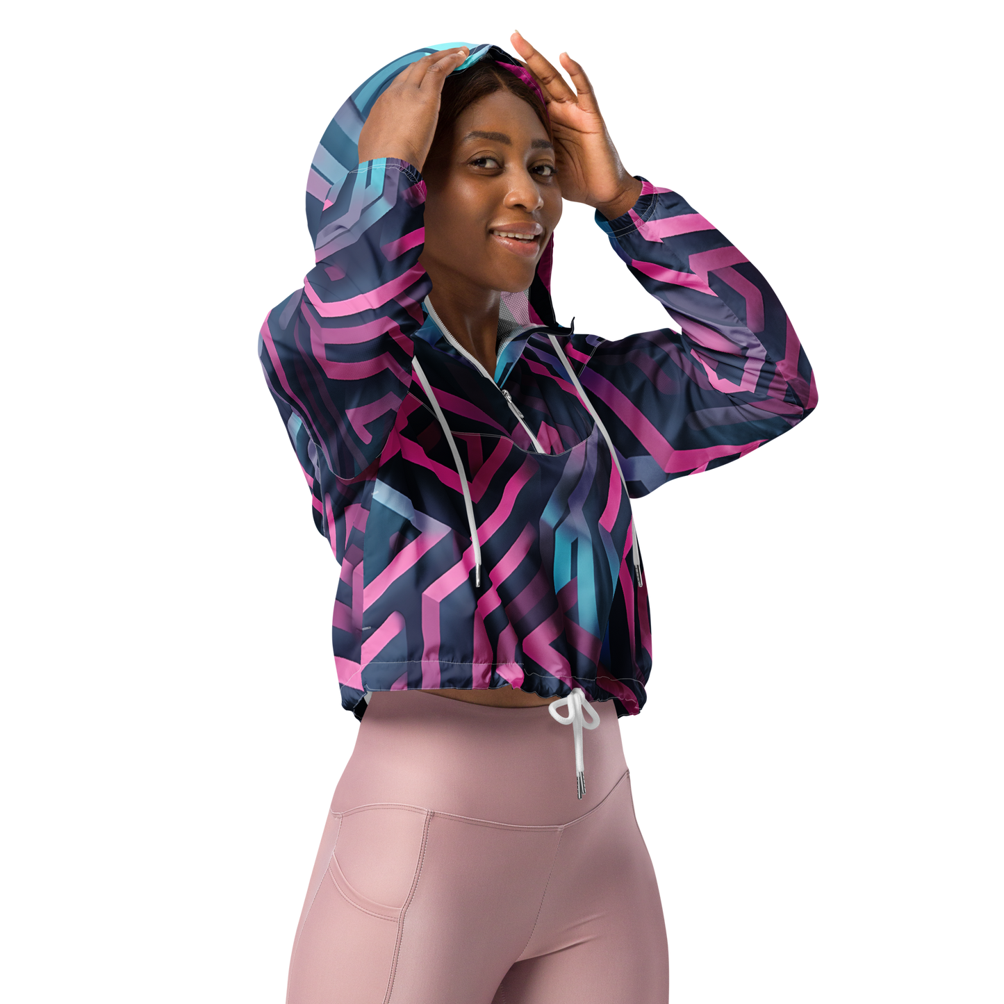 3D Maze Illusion | 3D Patterns | All-Over Print Women's Cropped Windbreaker - #4