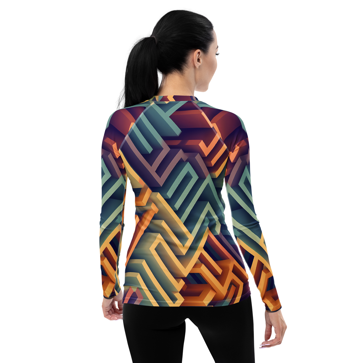 3D Maze Illusion | 3D Patterns | All-Over Print Women's Rash Guard - #3