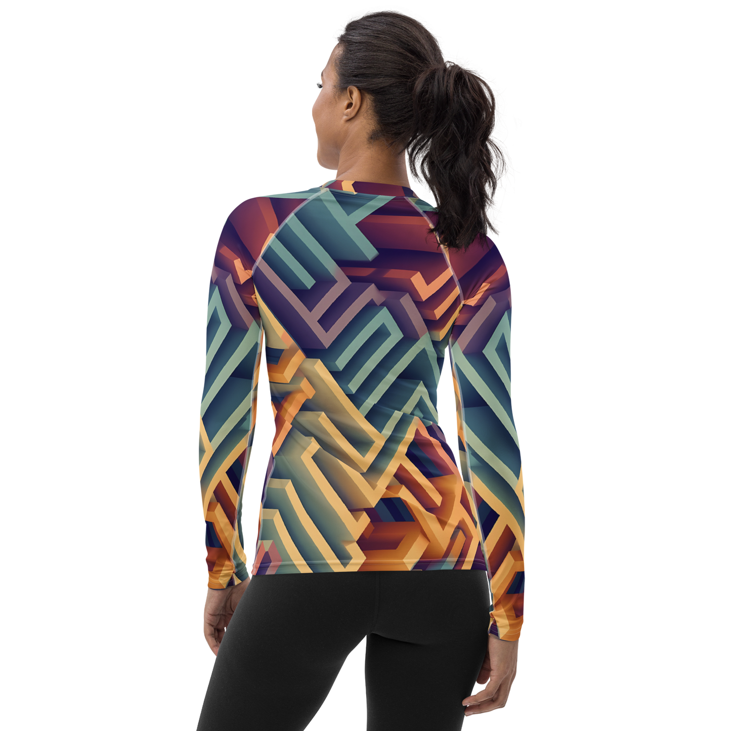 3D Maze Illusion | 3D Patterns | All-Over Print Women's Rash Guard - #3