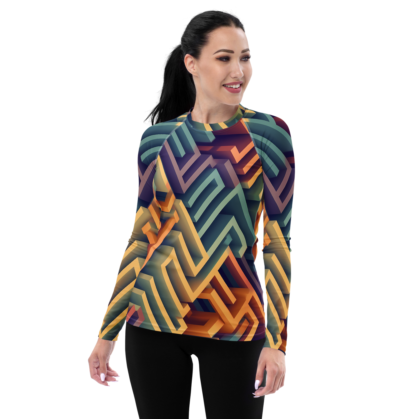 3D Maze Illusion | 3D Patterns | All-Over Print Women's Rash Guard - #3