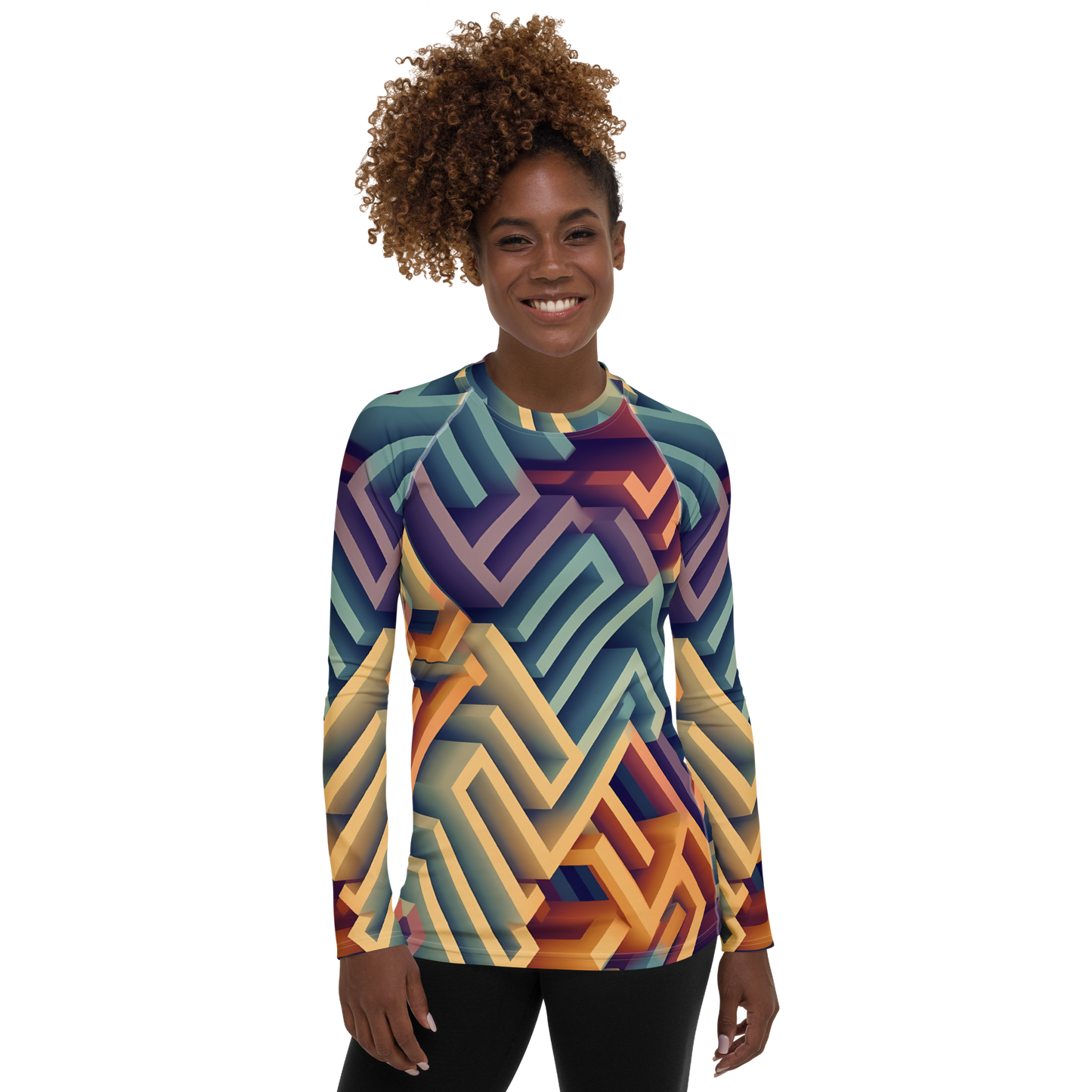 3D Maze Illusion | 3D Patterns | All-Over Print Women's Rash Guard - #3