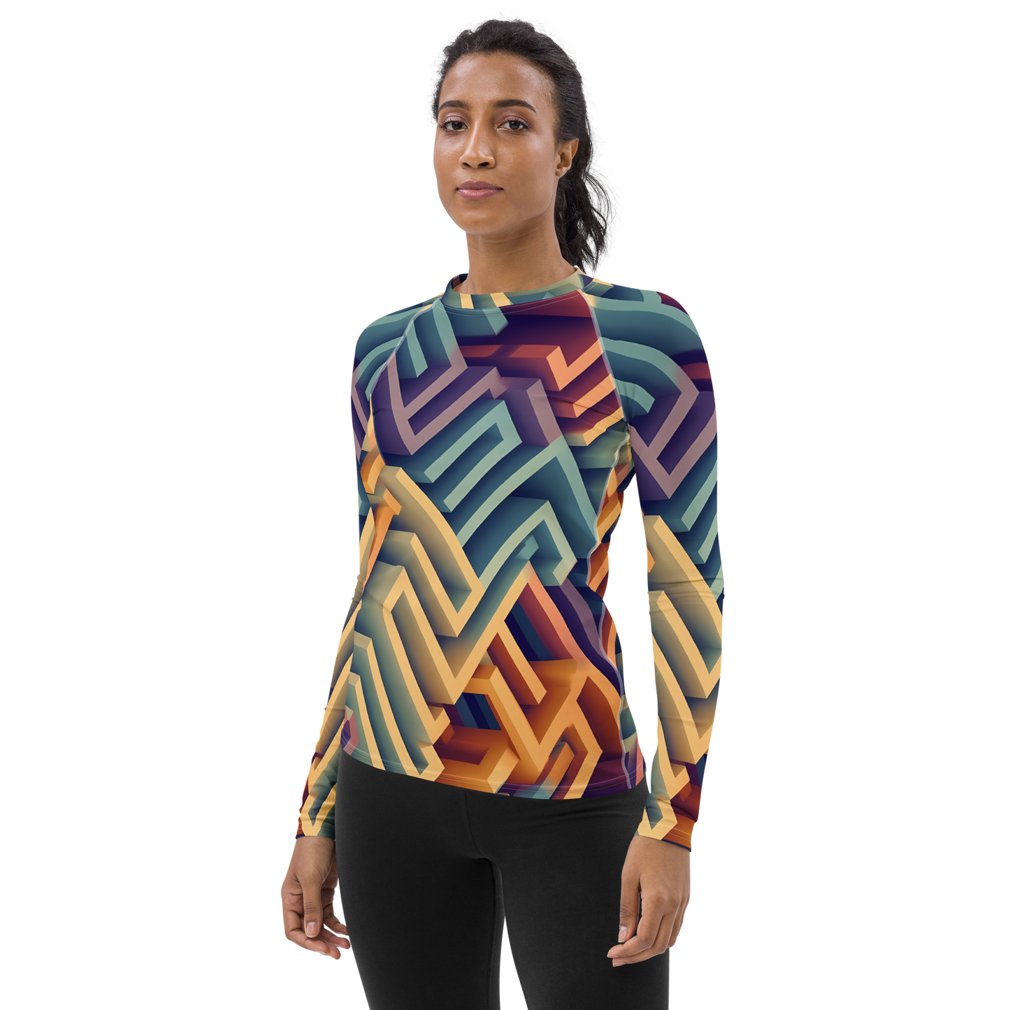 3D Maze Illusion | 3D Patterns | All-Over Print Women's Rash Guard - #3