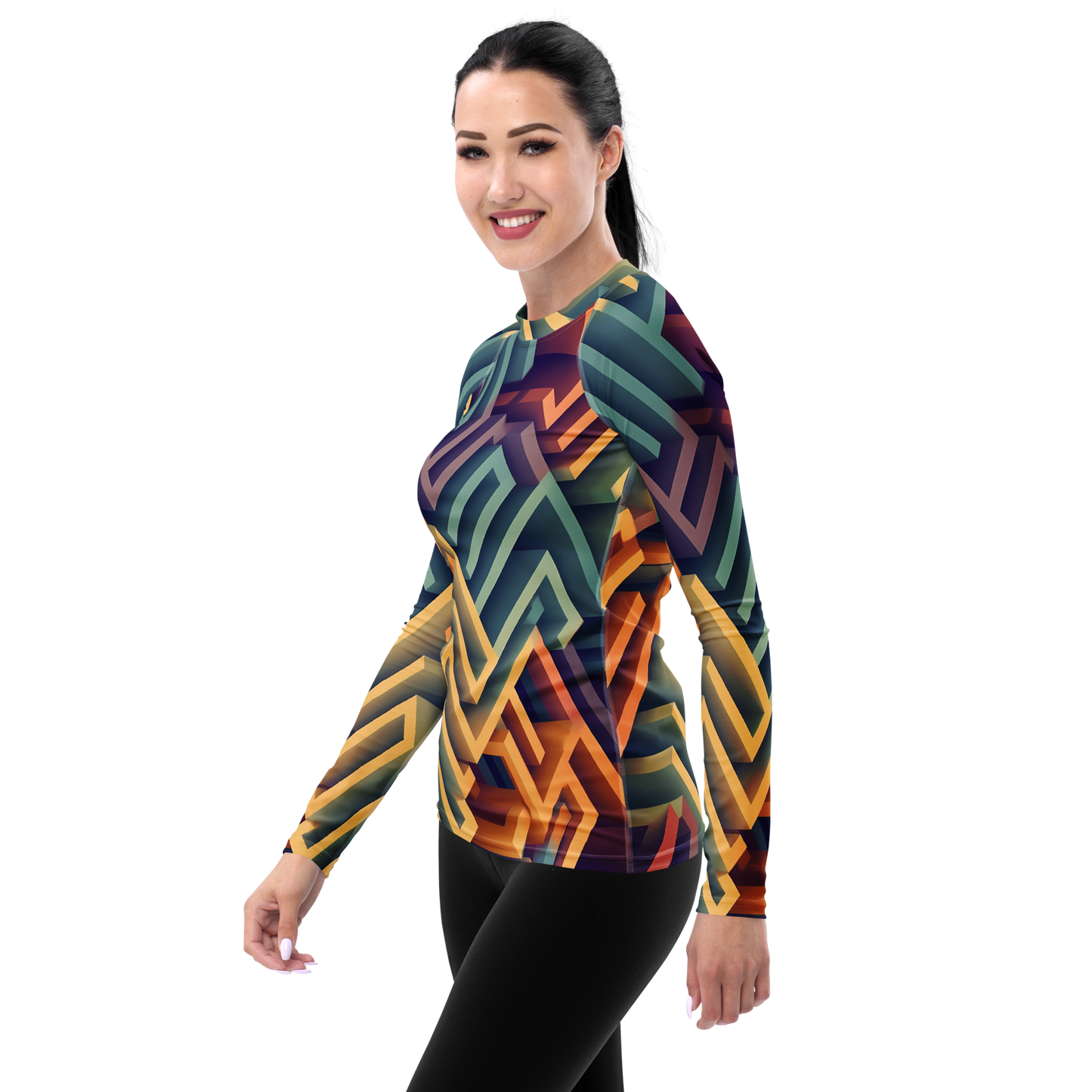 3D Maze Illusion | 3D Patterns | All-Over Print Women's Rash Guard - #3