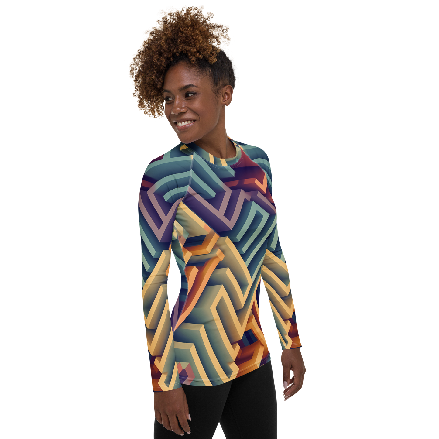 3D Maze Illusion | 3D Patterns | All-Over Print Women's Rash Guard - #3