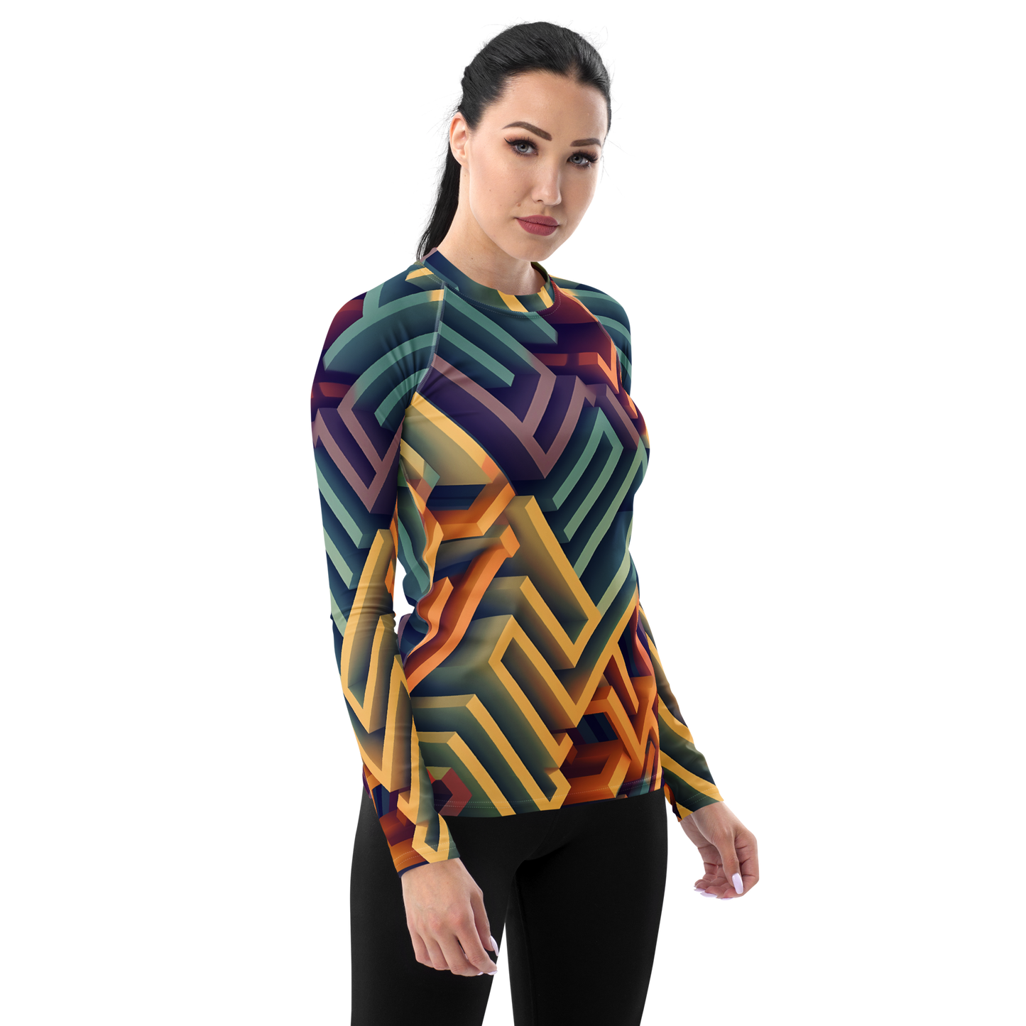 3D Maze Illusion | 3D Patterns | All-Over Print Women's Rash Guard - #3