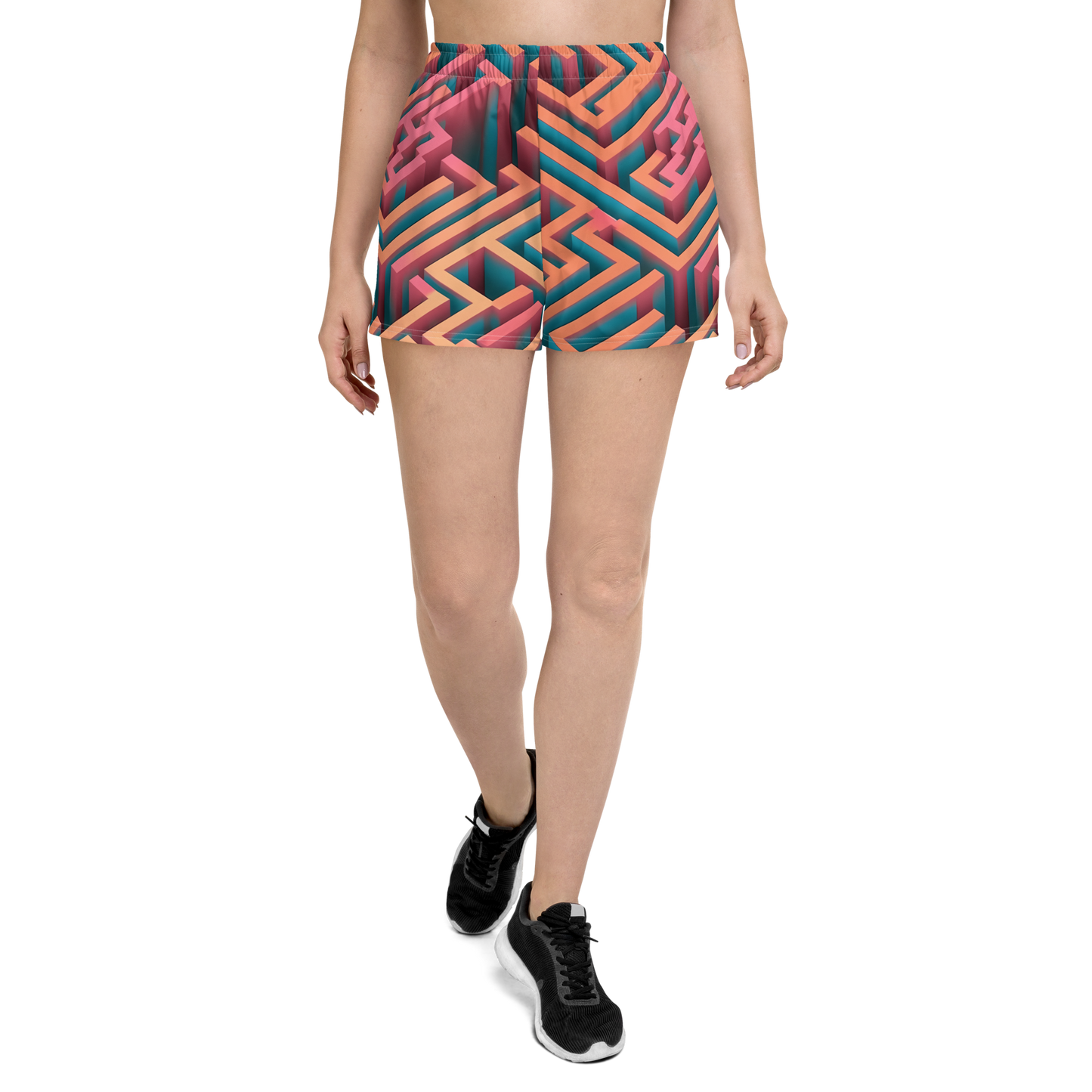3D Maze Illusion | 3D Patterns | All-Over Print Women’s Recycled Athletic Shorts - #1