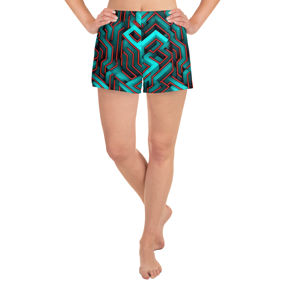 3D Maze Illusion | 3D Patterns | All-Over Print Women’s Recycled Athletic Shorts - #2