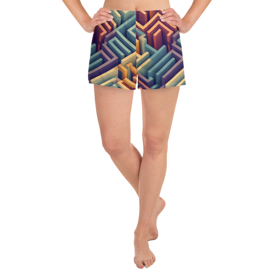 3D Maze Illusion | 3D Patterns | All-Over Print Women’s Recycled Athletic Shorts - #3
