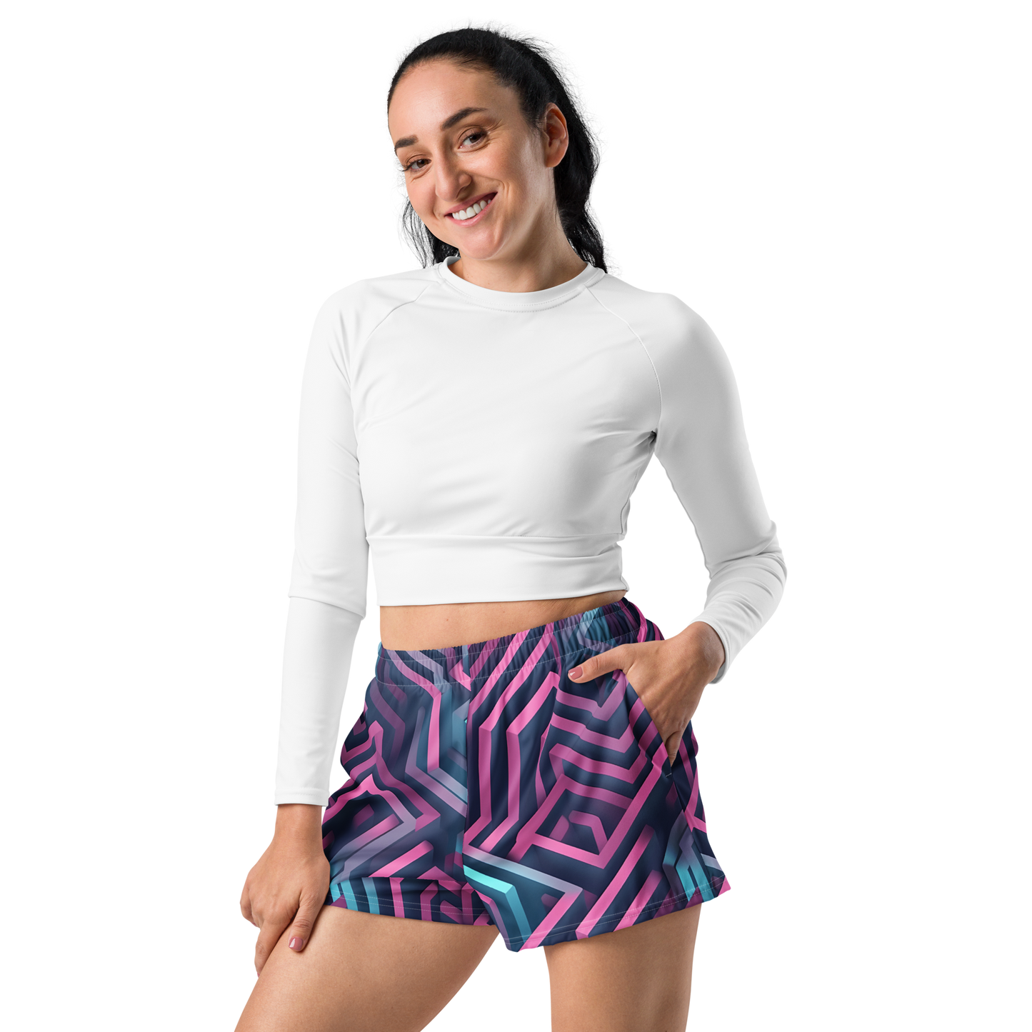 3D Maze Illusion | 3D Patterns | All-Over Print Women’s Recycled Athletic Shorts - #4