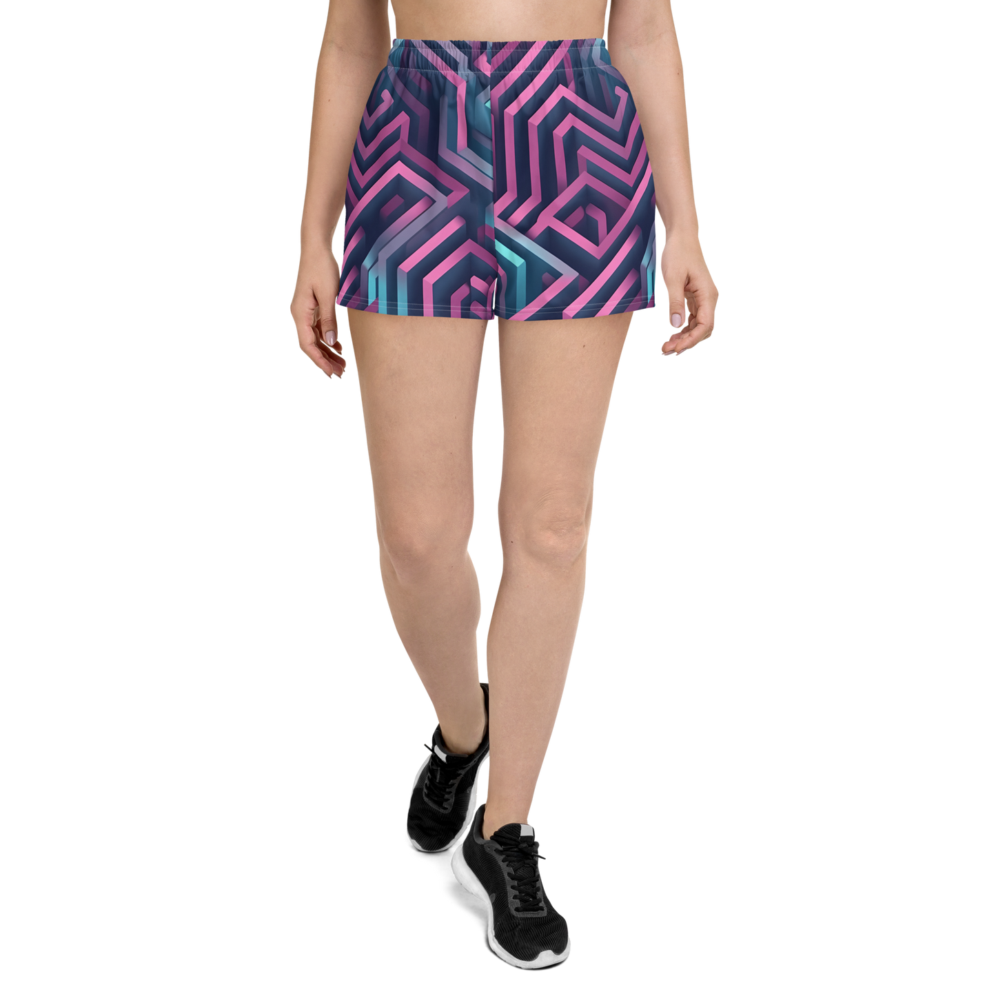 3D Maze Illusion | 3D Patterns | All-Over Print Women’s Recycled Athletic Shorts - #4