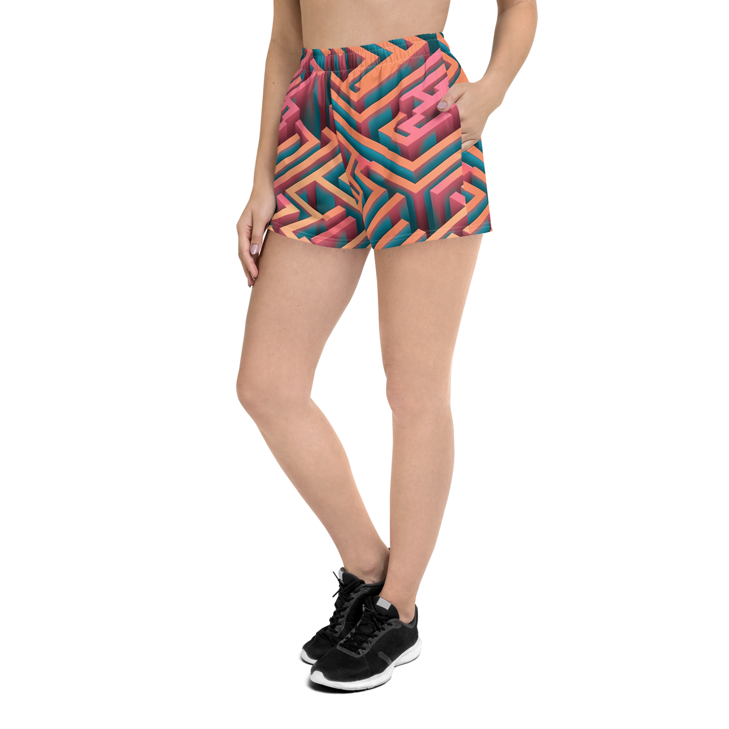 3D Maze Illusion | 3D Patterns | All-Over Print Women’s Recycled Athletic Shorts - #1