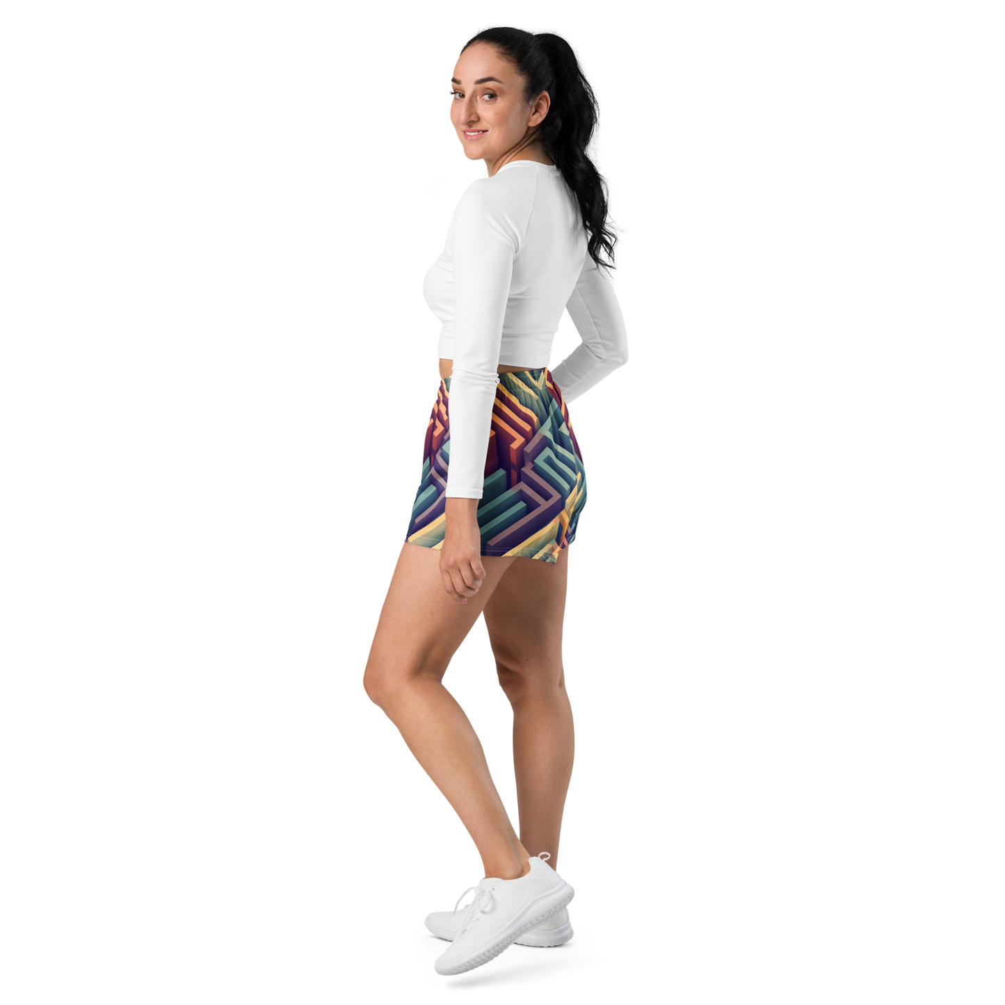 3D Maze Illusion | 3D Patterns | All-Over Print Women’s Recycled Athletic Shorts - #3