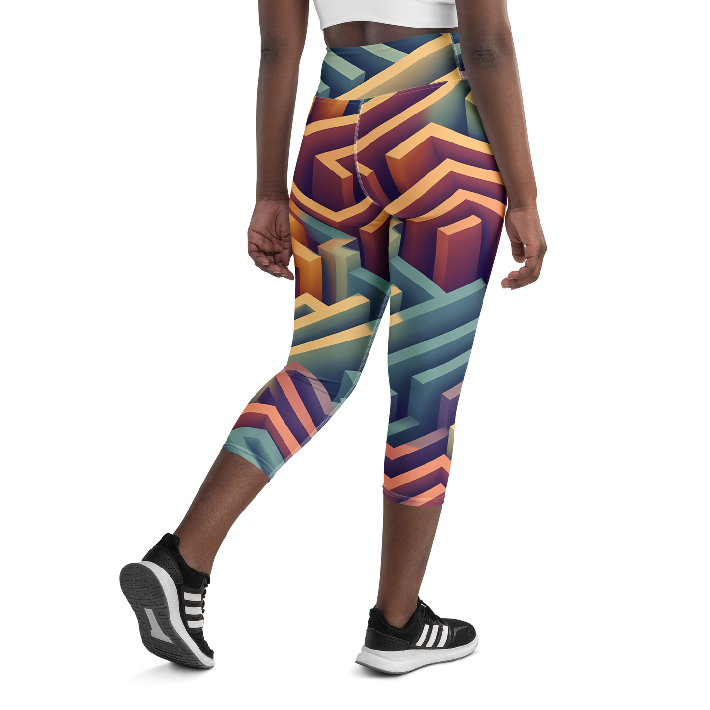 3D Maze Illusion | 3D Patterns | All-Over Print Yoga Capri Leggings - #3