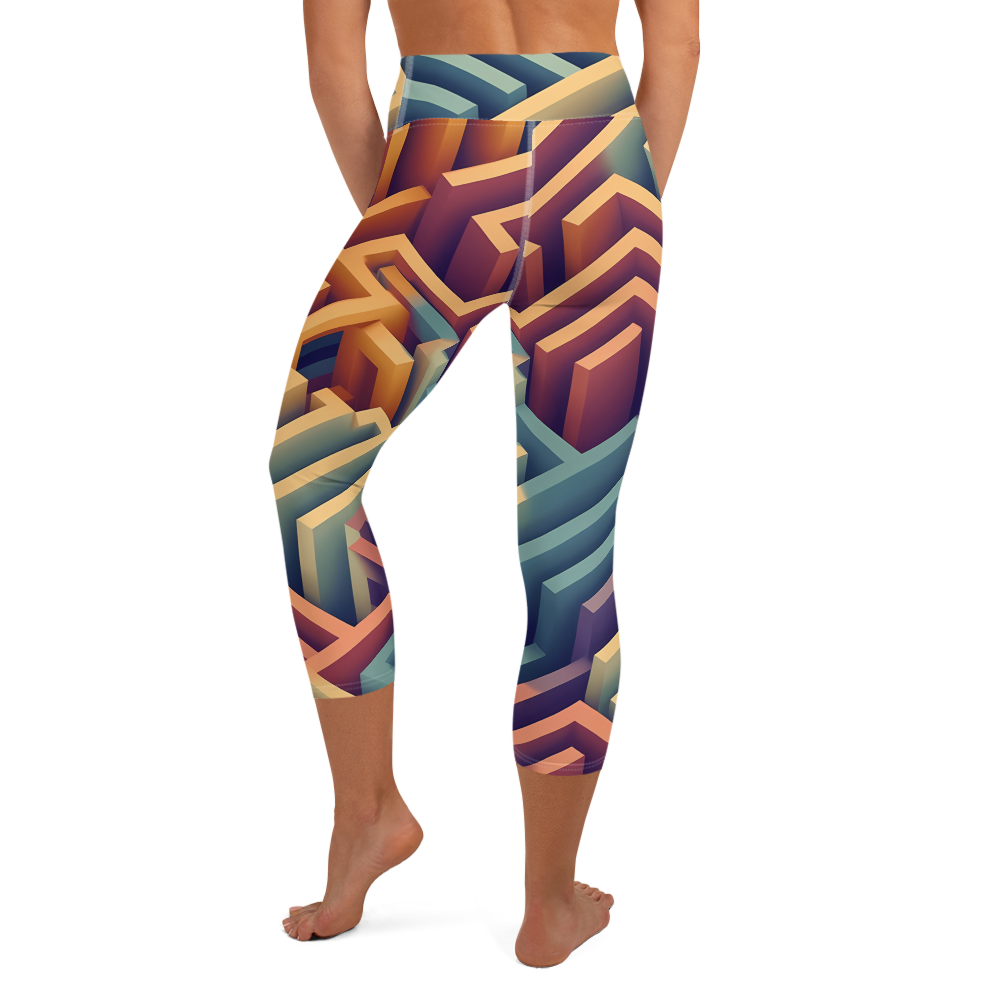 3D Maze Illusion | 3D Patterns | All-Over Print Yoga Capri Leggings - #3