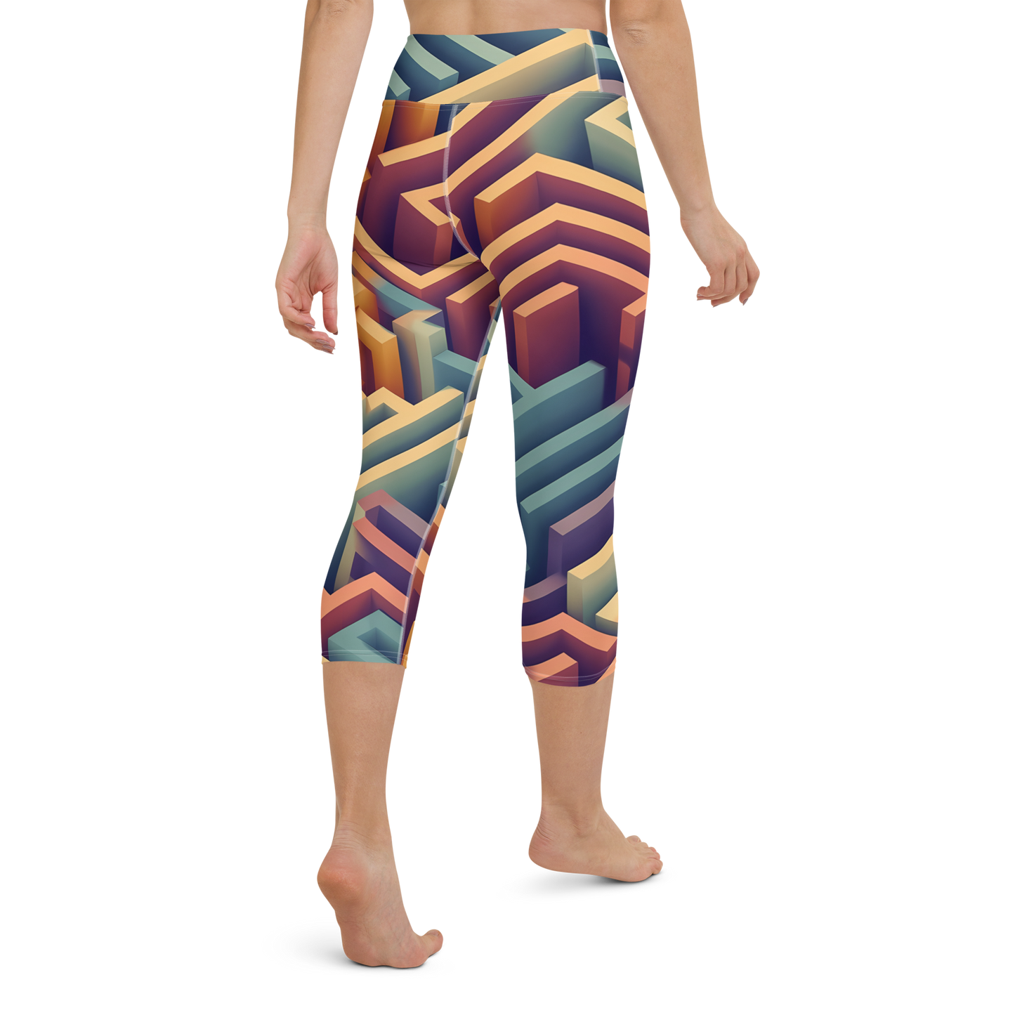 3D Maze Illusion | 3D Patterns | All-Over Print Yoga Capri Leggings - #3