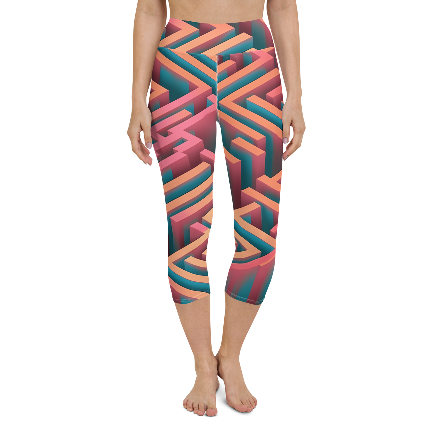 3D Maze Illusion | 3D Patterns | All-Over Print Yoga Capri Leggings - #1