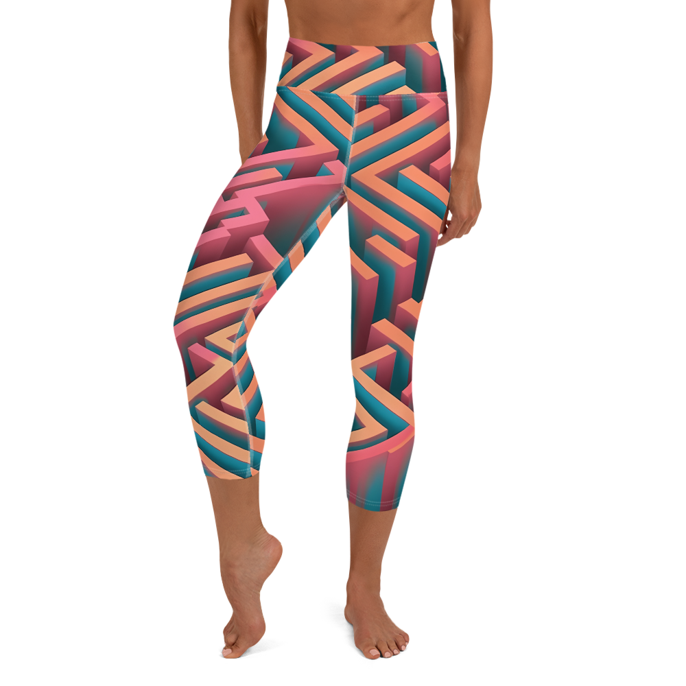3D Maze Illusion | 3D Patterns | All-Over Print Yoga Capri Leggings - #1