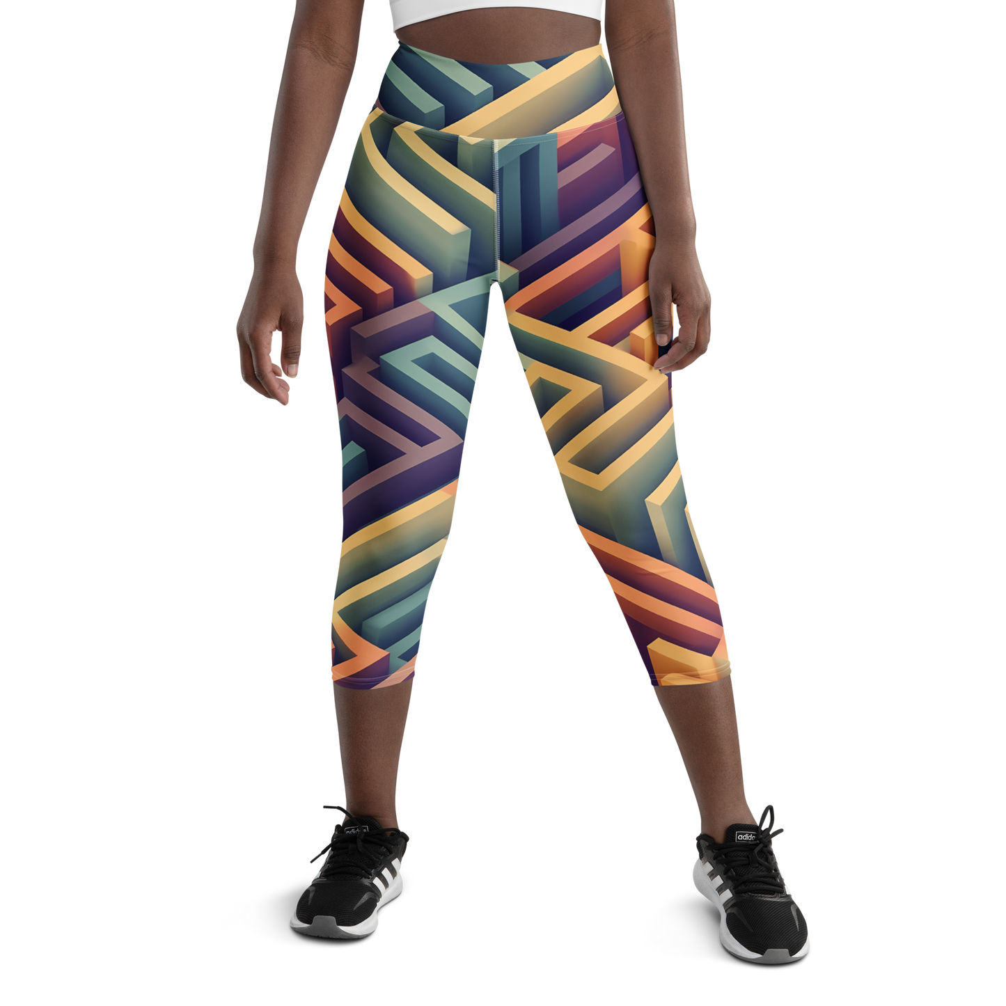 3D Maze Illusion | 3D Patterns | All-Over Print Yoga Capri Leggings - #3