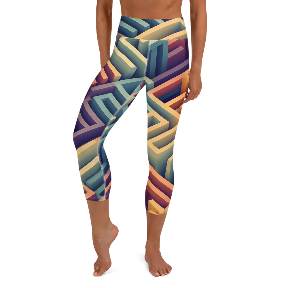 3D Maze Illusion | 3D Patterns | All-Over Print Yoga Capri Leggings - #3