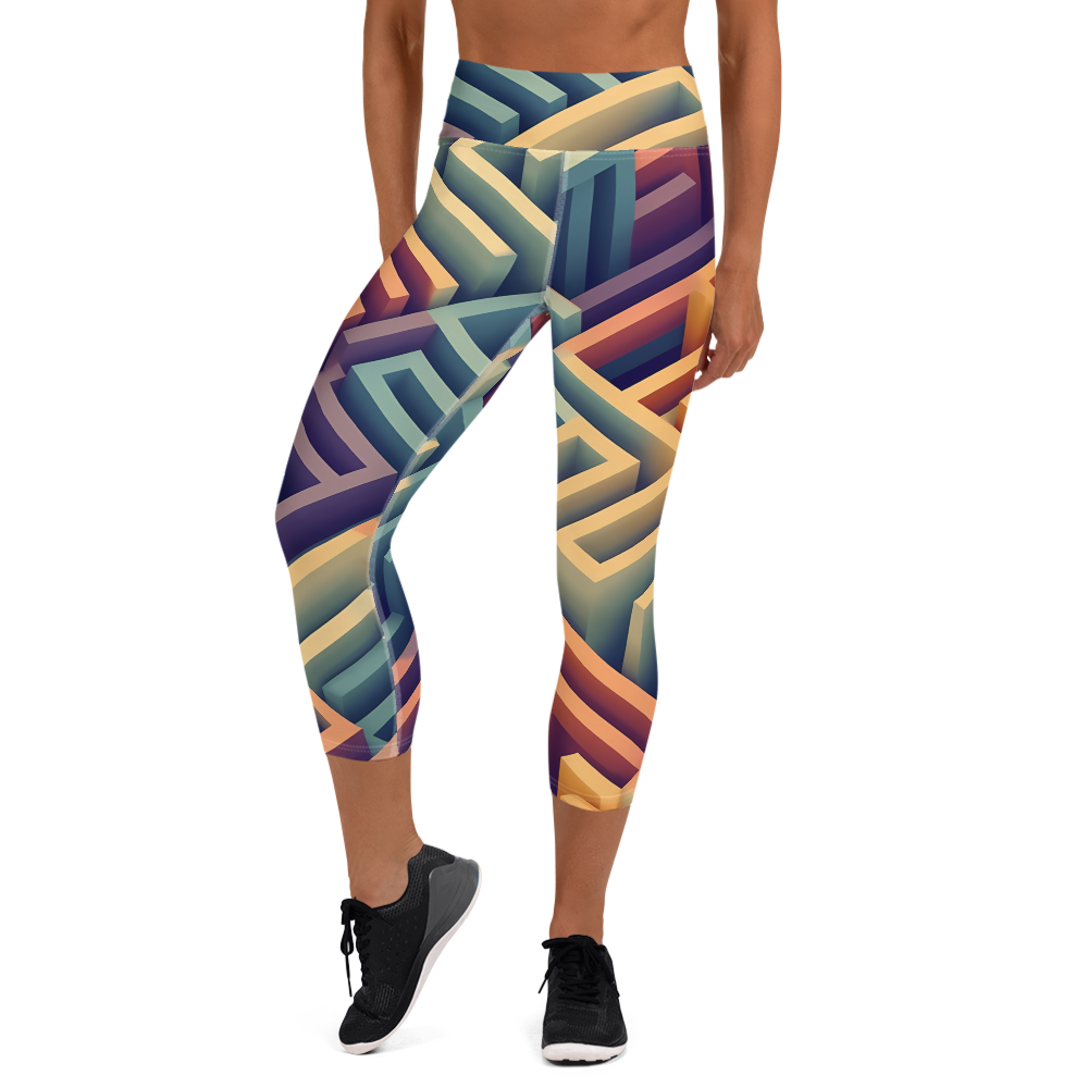 3D Maze Illusion | 3D Patterns | All-Over Print Yoga Capri Leggings - #3