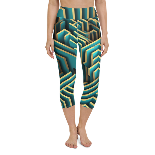 3D Maze Illusion | 3D Patterns | All-Over Print Yoga Capri Leggings - #5