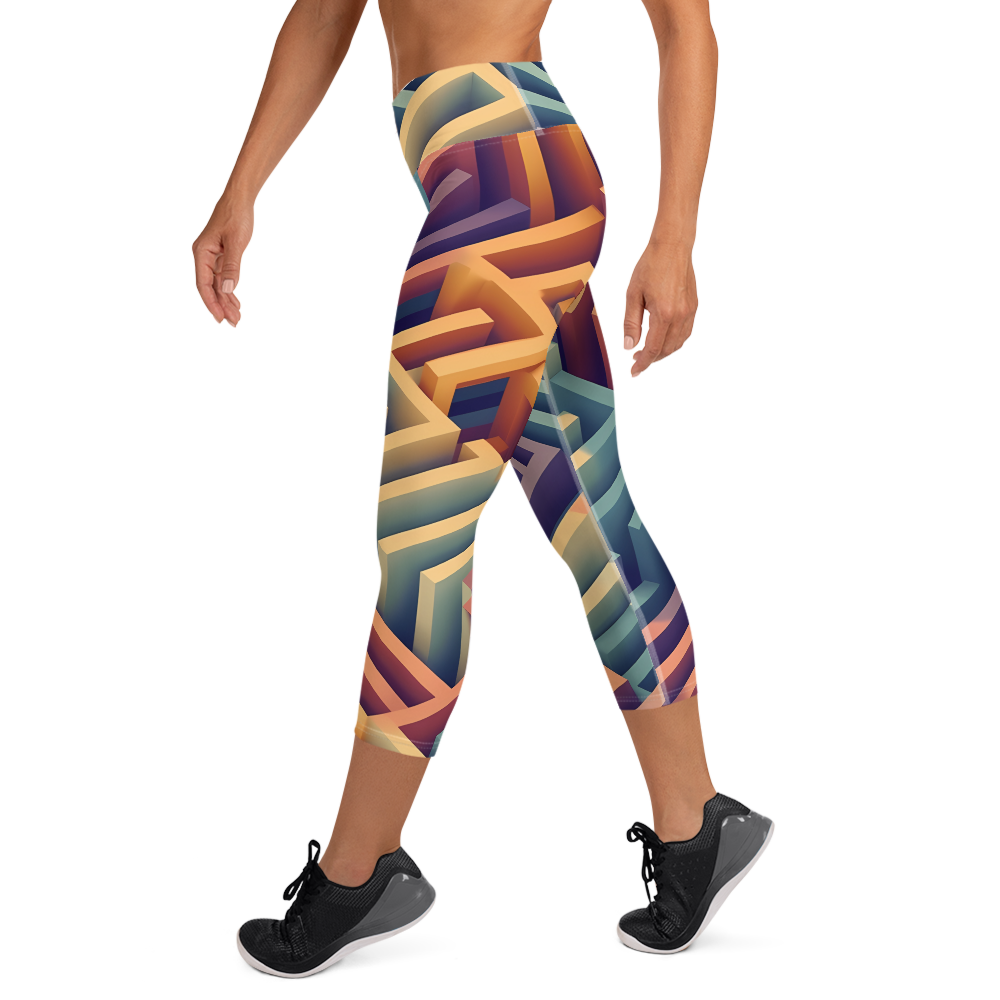 3D Maze Illusion | 3D Patterns | All-Over Print Yoga Capri Leggings - #3