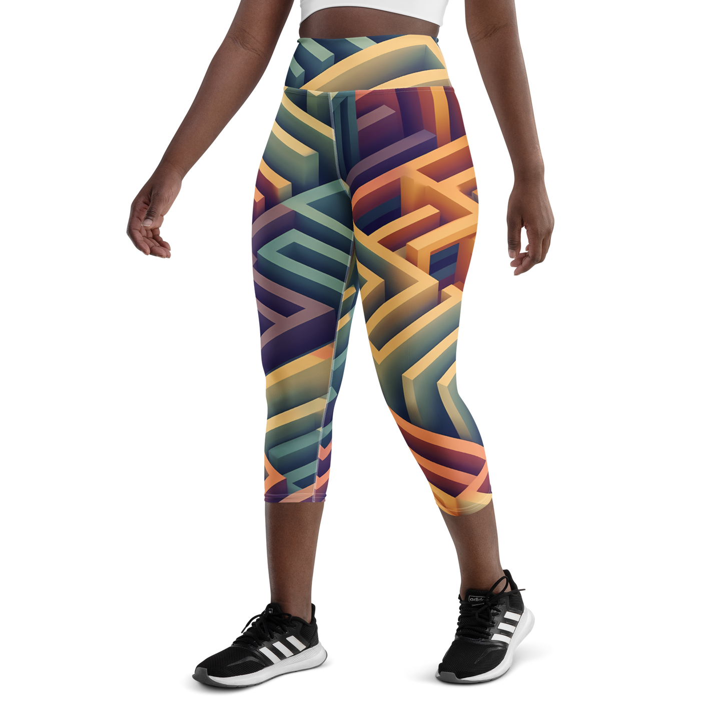 3D Maze Illusion | 3D Patterns | All-Over Print Yoga Capri Leggings - #3