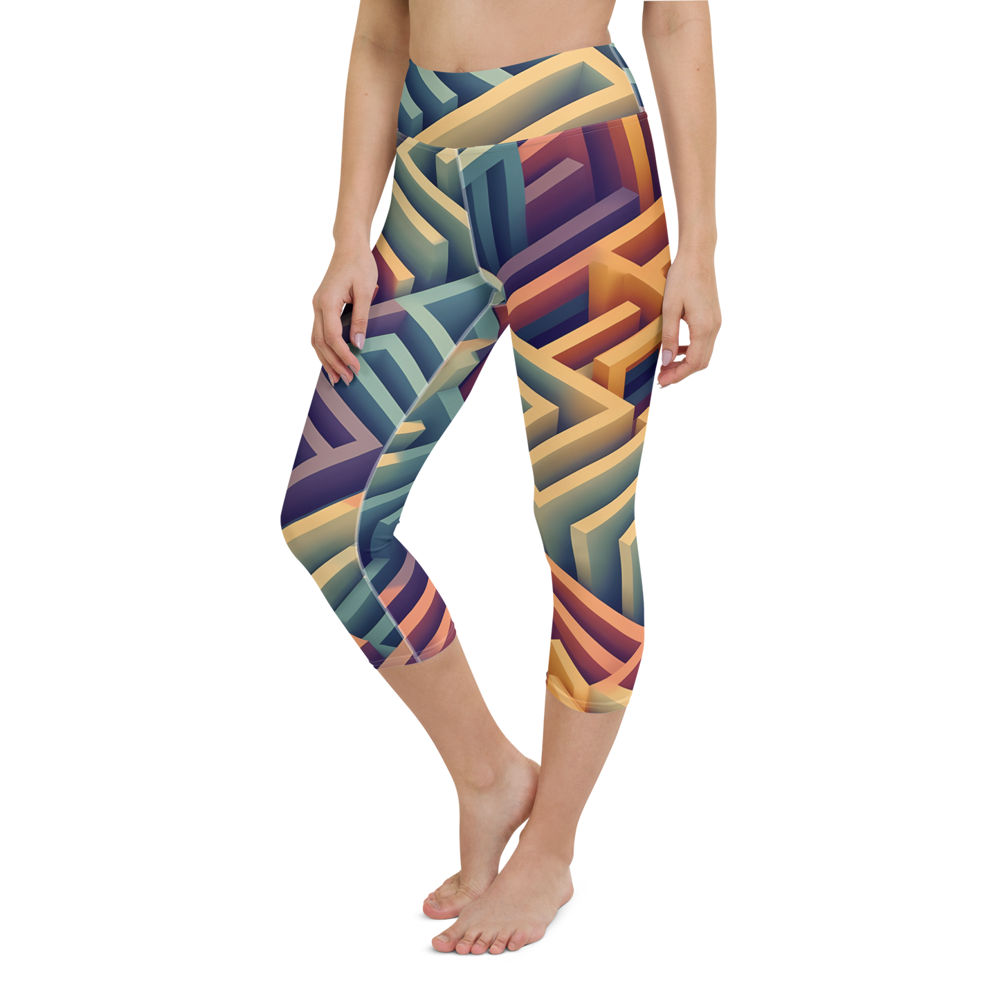 3D Maze Illusion | 3D Patterns | All-Over Print Yoga Capri Leggings - #3