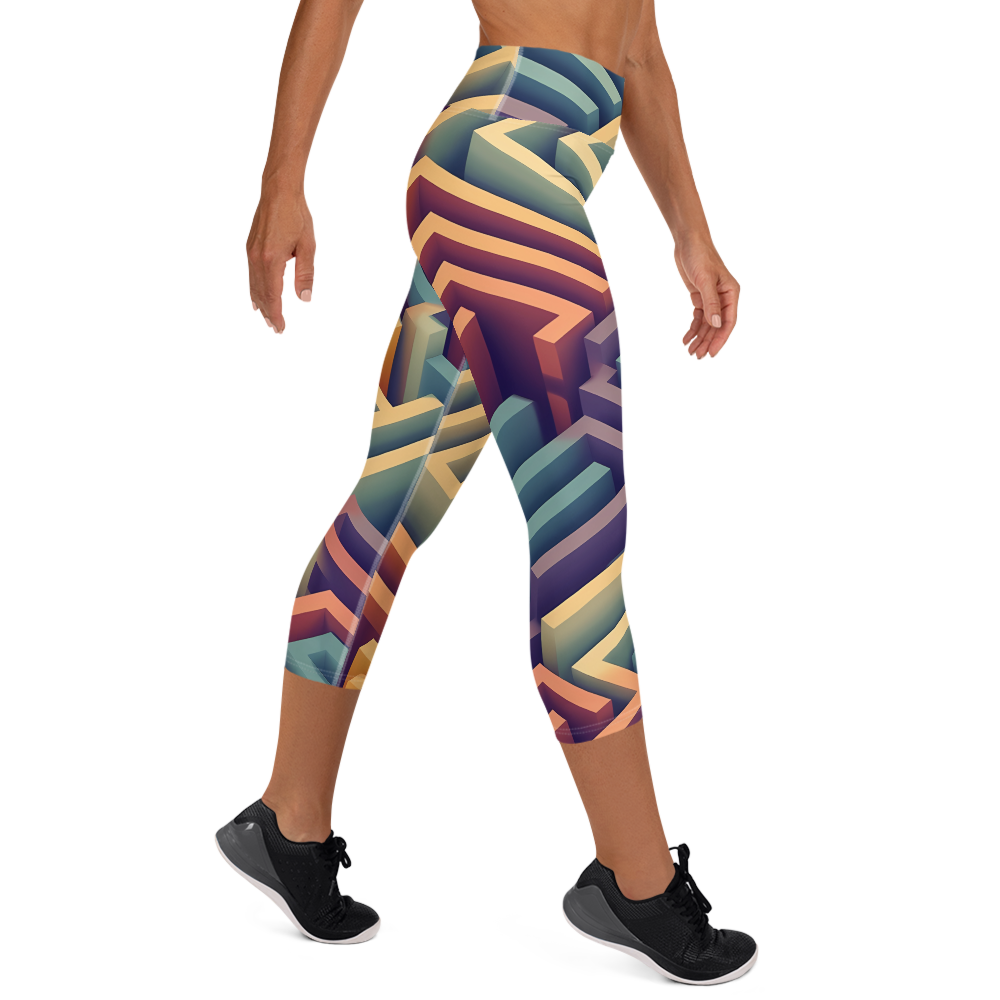 3D Maze Illusion | 3D Patterns | All-Over Print Yoga Capri Leggings - #3