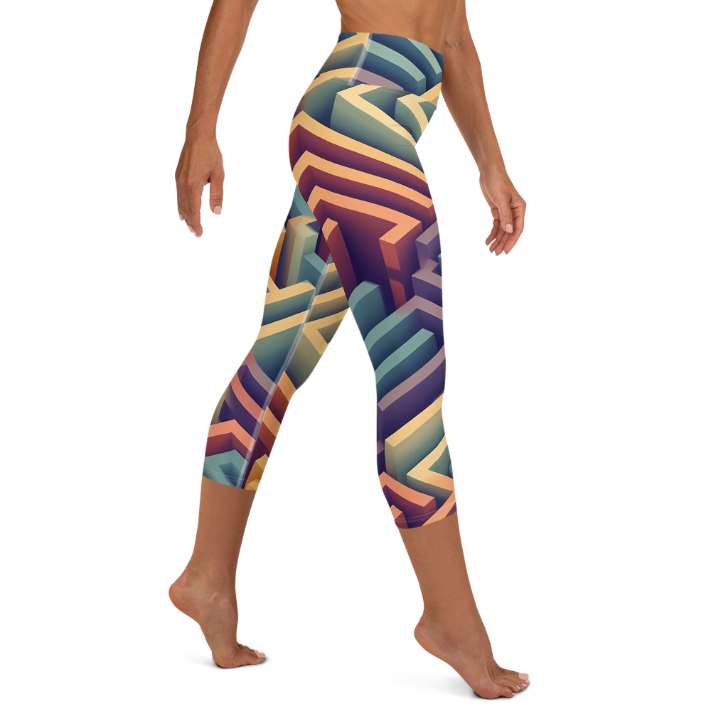 3D Maze Illusion | 3D Patterns | All-Over Print Yoga Capri Leggings - #3