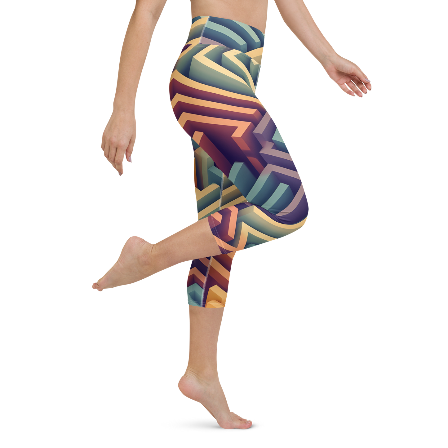 3D Maze Illusion | 3D Patterns | All-Over Print Yoga Capri Leggings - #3