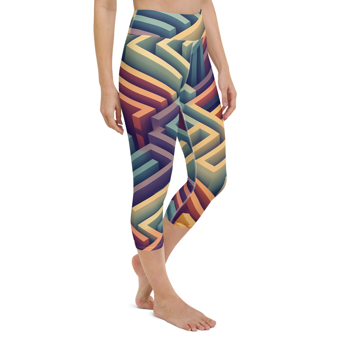 3D Maze Illusion | 3D Patterns | All-Over Print Yoga Capri Leggings - #3