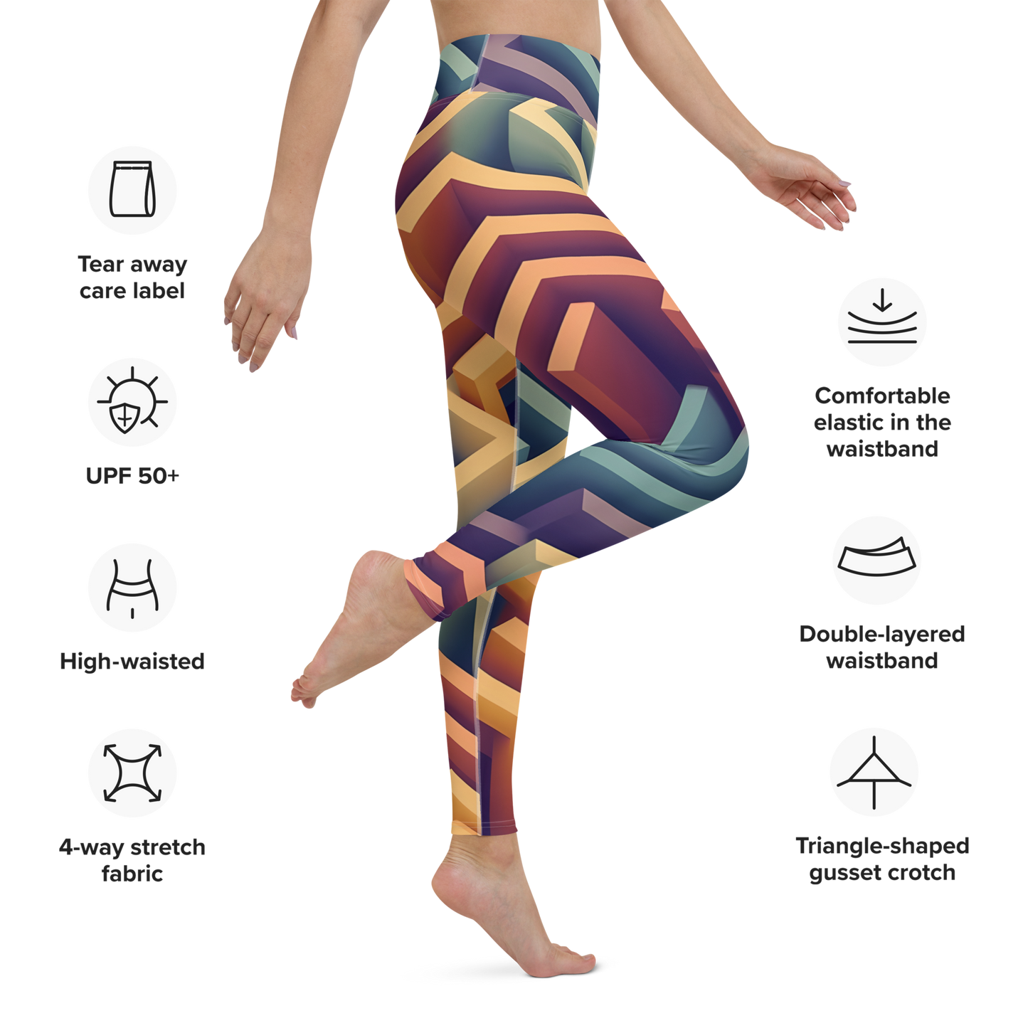 3D Maze Illusion | 3D Patterns | All-Over Print Yoga Leggings - #3