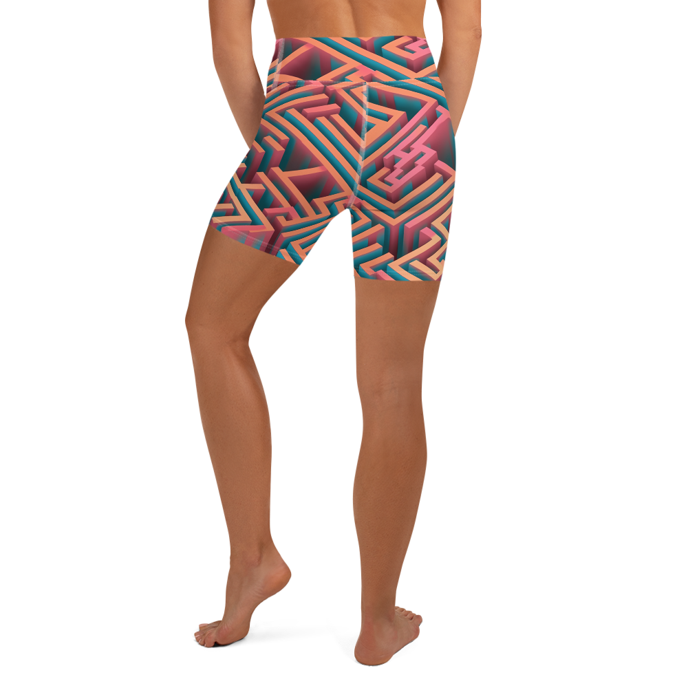 3D Maze Illusion | 3D Patterns | All-Over Print Yoga Shorts - #1