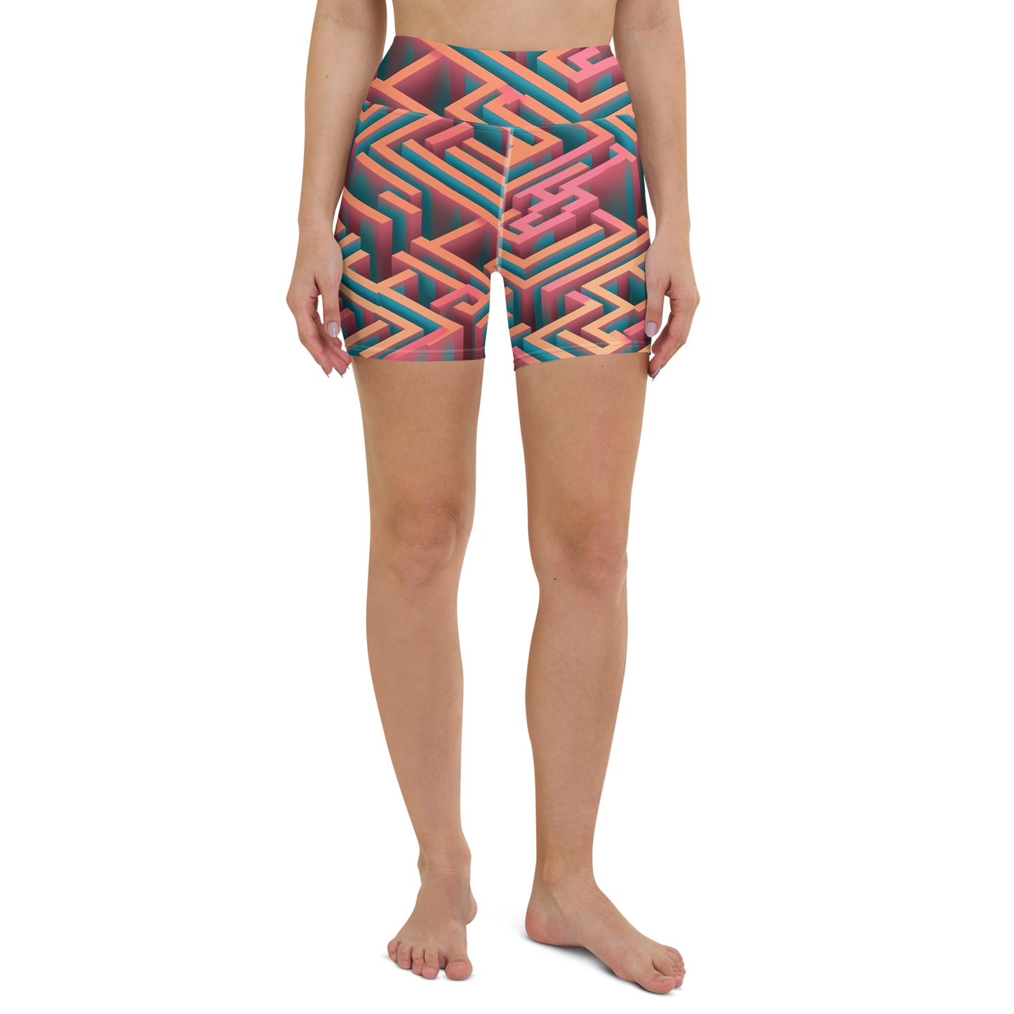 3D Maze Illusion | 3D Patterns | All-Over Print Yoga Shorts - #1