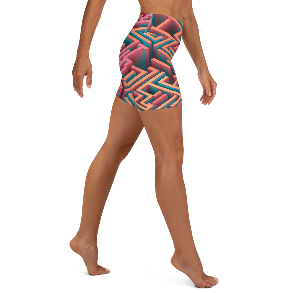 3D Maze Illusion | 3D Patterns | All-Over Print Yoga Shorts - #1