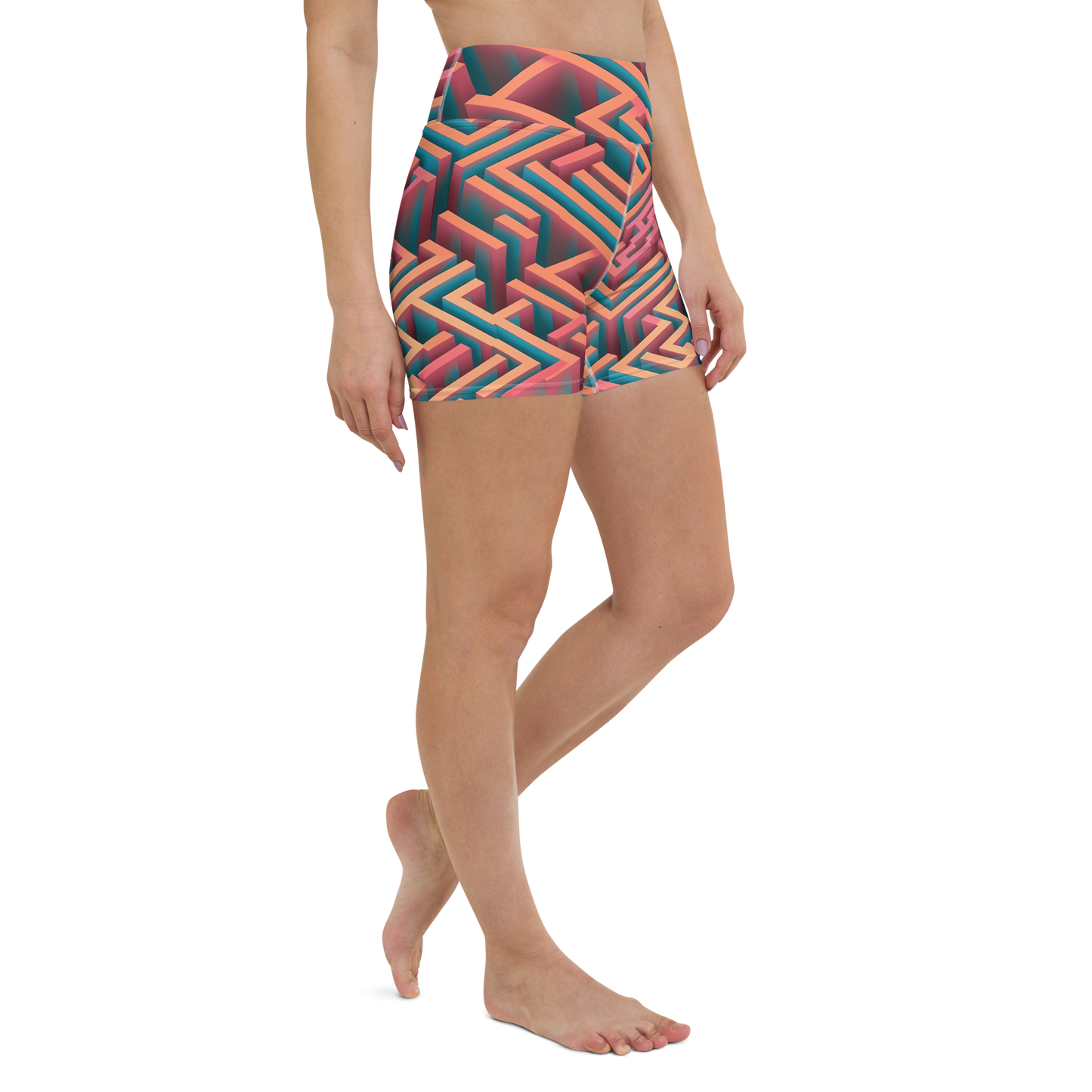 3D Maze Illusion | 3D Patterns | All-Over Print Yoga Shorts - #1