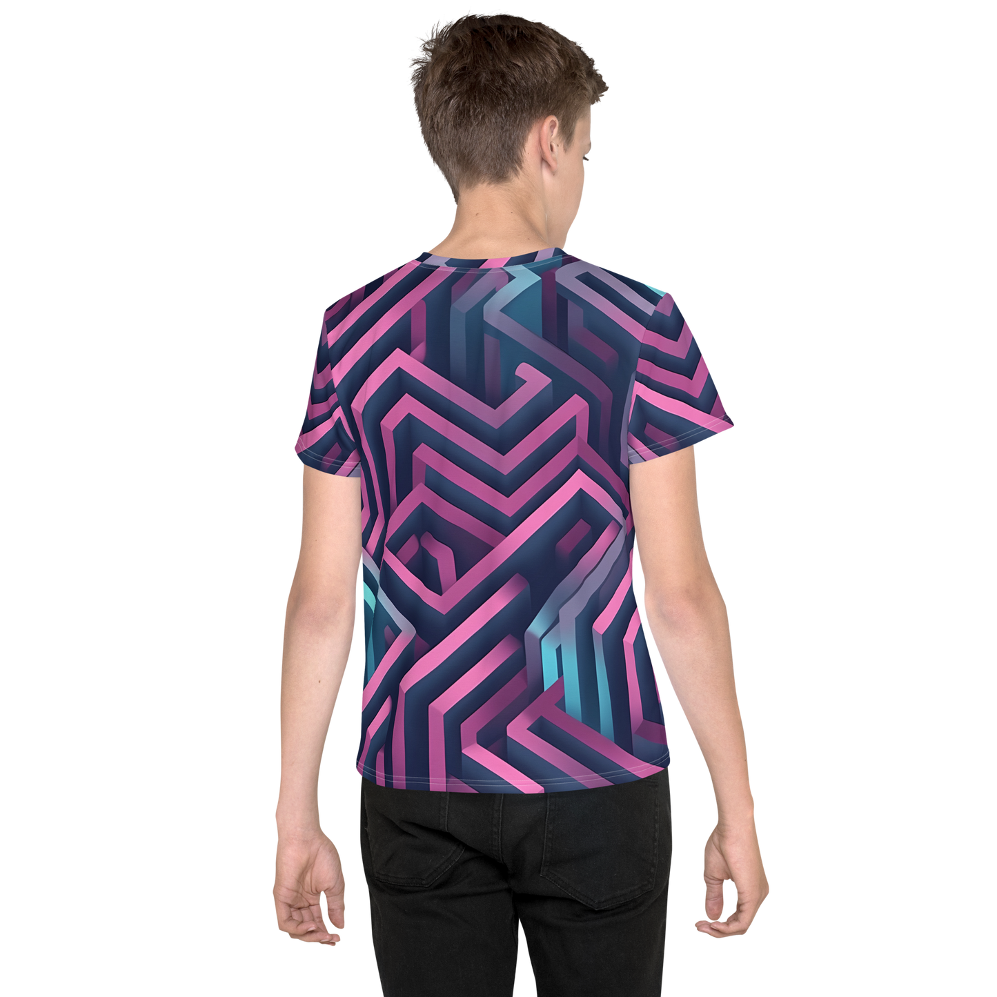 3D Maze Illusion | 3D Patterns | All-Over Print Youth Crew Neck T-shirt - #4