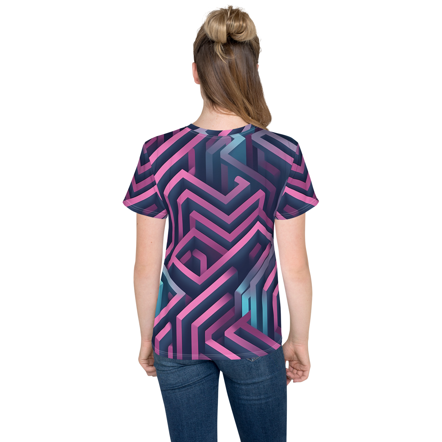 3D Maze Illusion | 3D Patterns | All-Over Print Youth Crew Neck T-shirt - #4