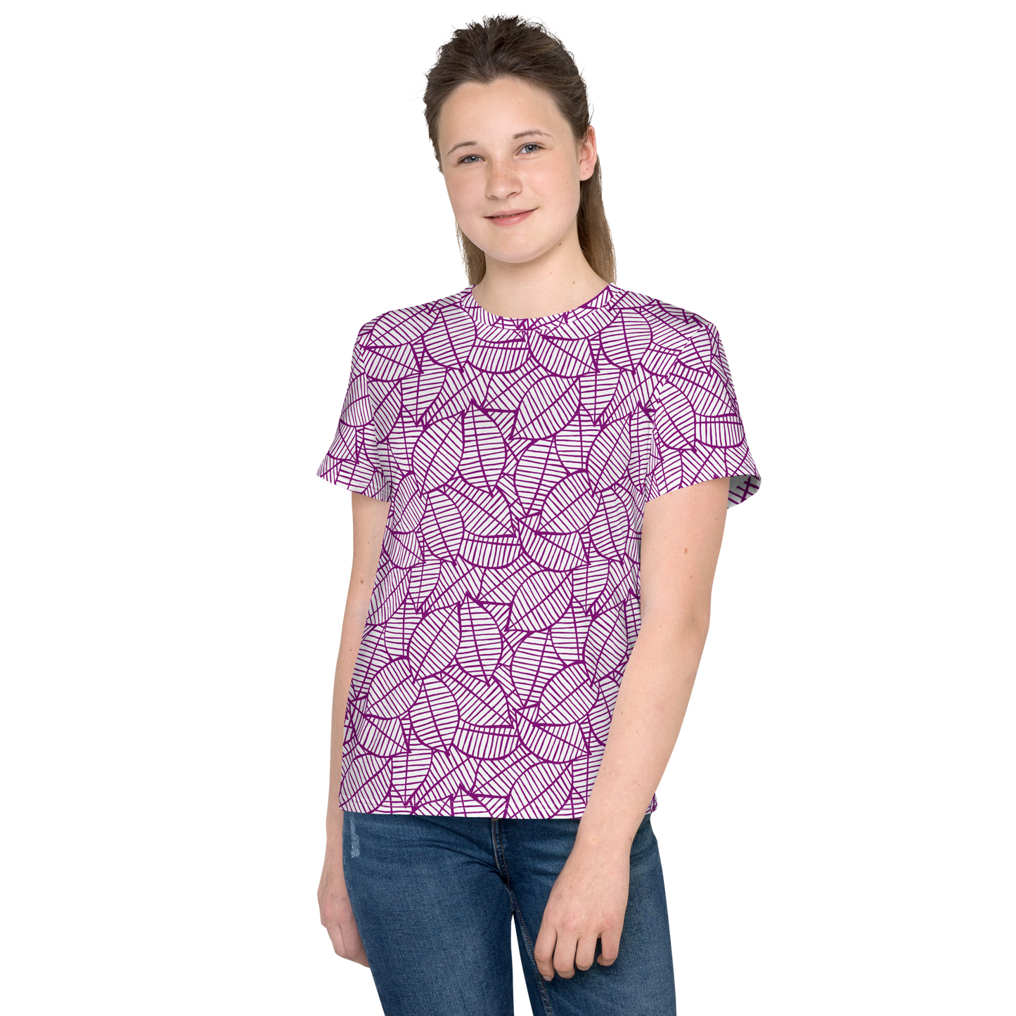 Colorful Fall Leaves | Seamless Patterns | All-Over Print Youth Crew Neck T-shirt - #7