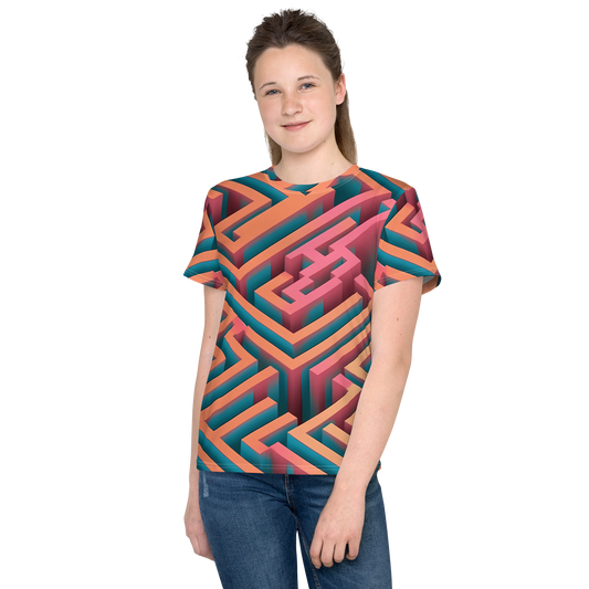 3D Maze Illusion | 3D Patterns | All-Over Print Youth Crew Neck T-shirt - #1