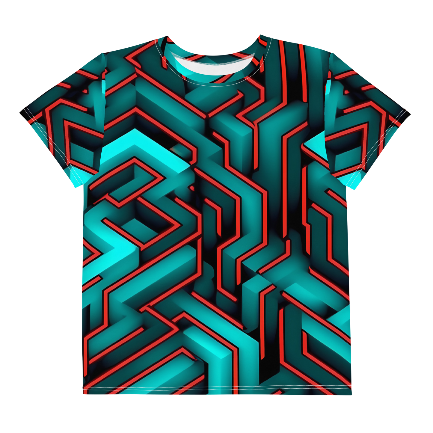 3D Maze Illusion | 3D Patterns | All-Over Print Youth Crew Neck T-shirt - #2