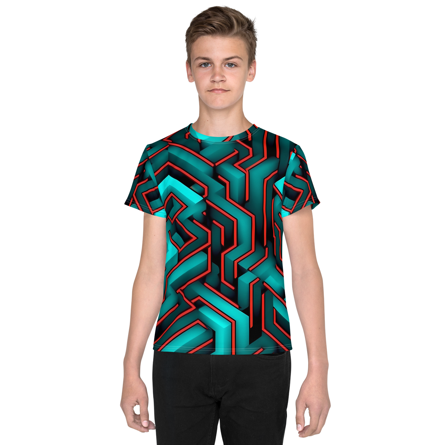 3D Maze Illusion | 3D Patterns | All-Over Print Youth Crew Neck T-shirt - #2