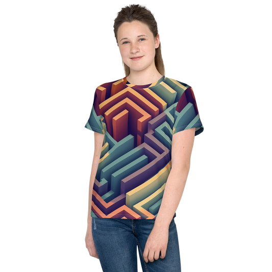 3D Maze Illusion | 3D Patterns | All-Over Print Youth Crew Neck T-shirt - #3