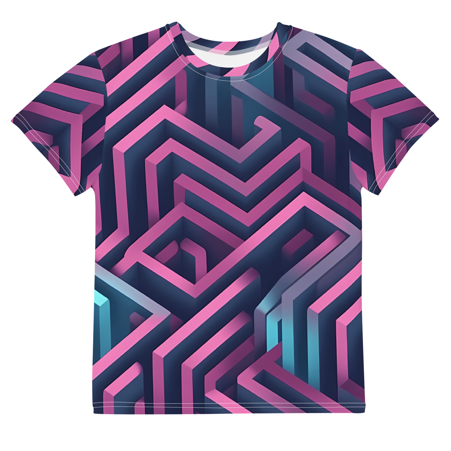 3D Maze Illusion | 3D Patterns | All-Over Print Youth Crew Neck T-shirt - #4